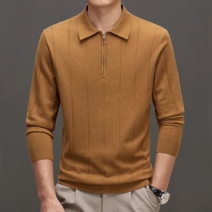 Fall/Winter Men's Cashmere Knit Lapel Long Sleeve with Zipper
