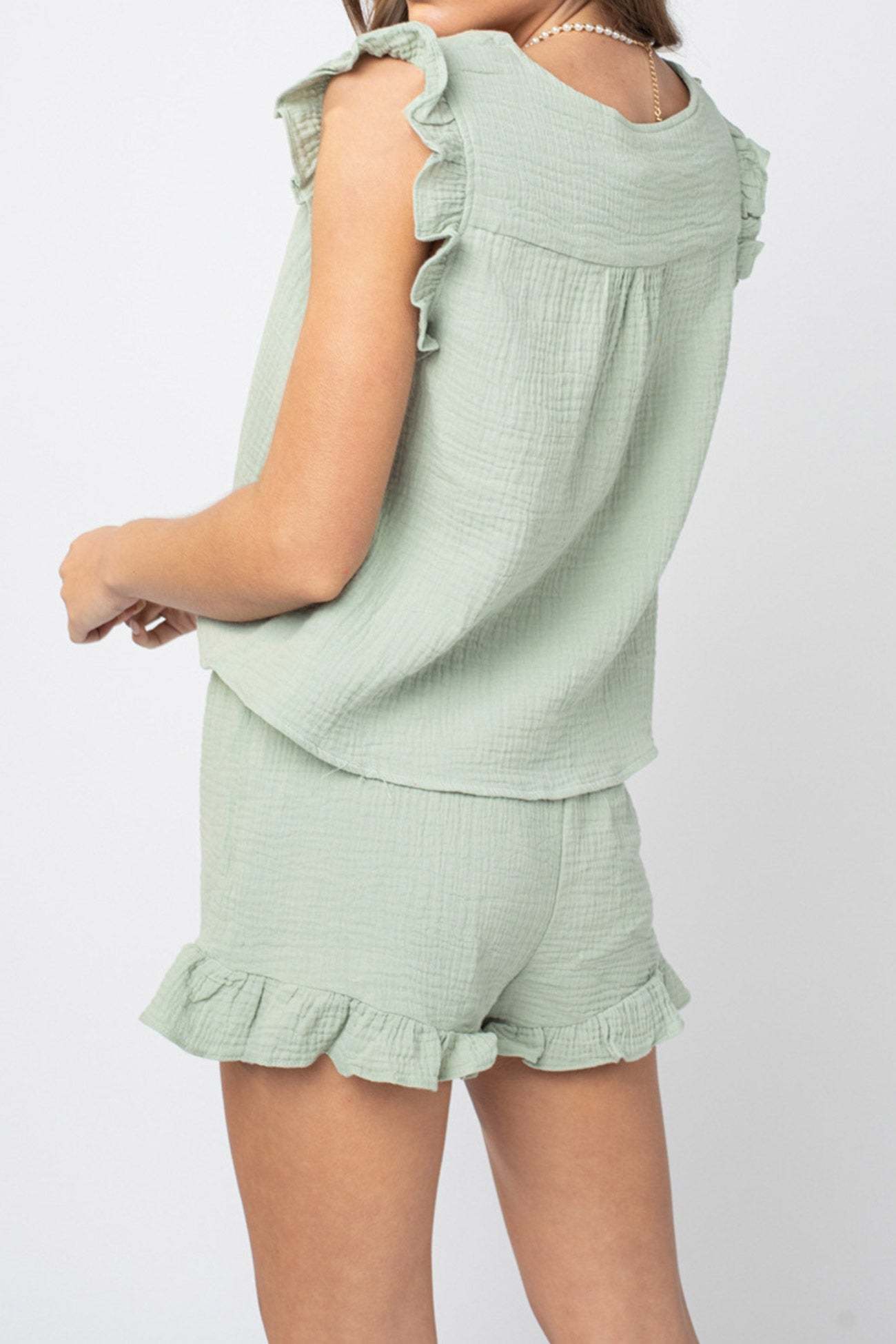 Lizzy - ruffle tank top and drawstring shorts set