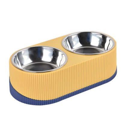 Pet Cat Dog Bowl Double Raised Stand Stainless Steel Dog Cat Food Bowl-gladdween