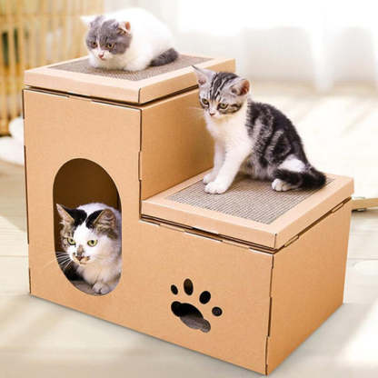 Double Decker Cardboard Cat House Scratcher-gladdween