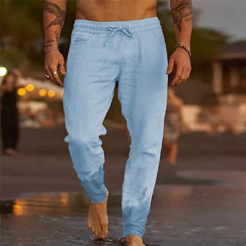 Men's Casual Solid Color Drawstring Elastic Waist Loose Beach Pants