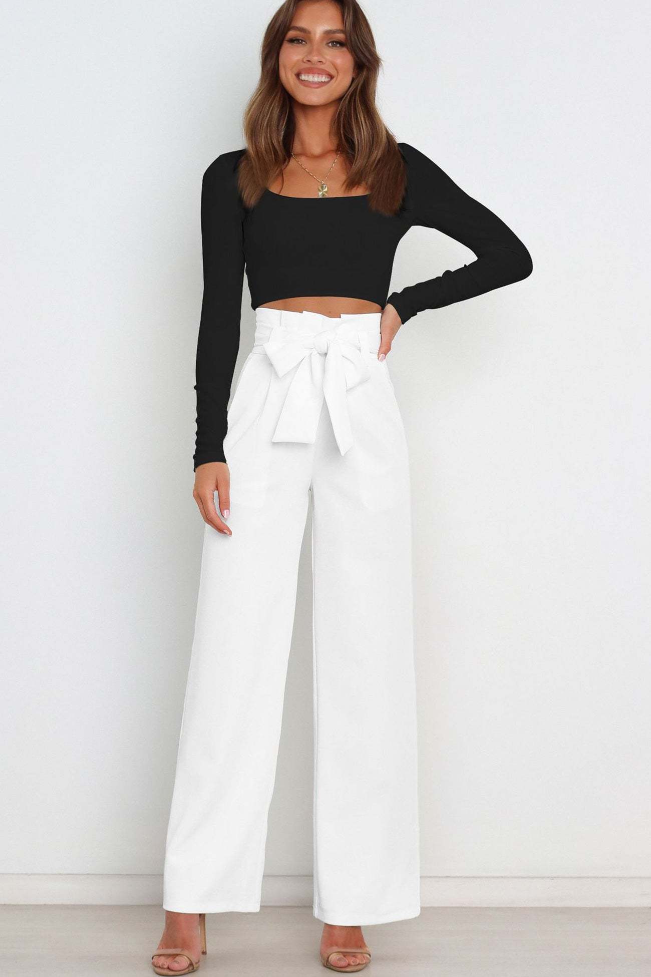 Maricel - casual tie-front loose straight long pants