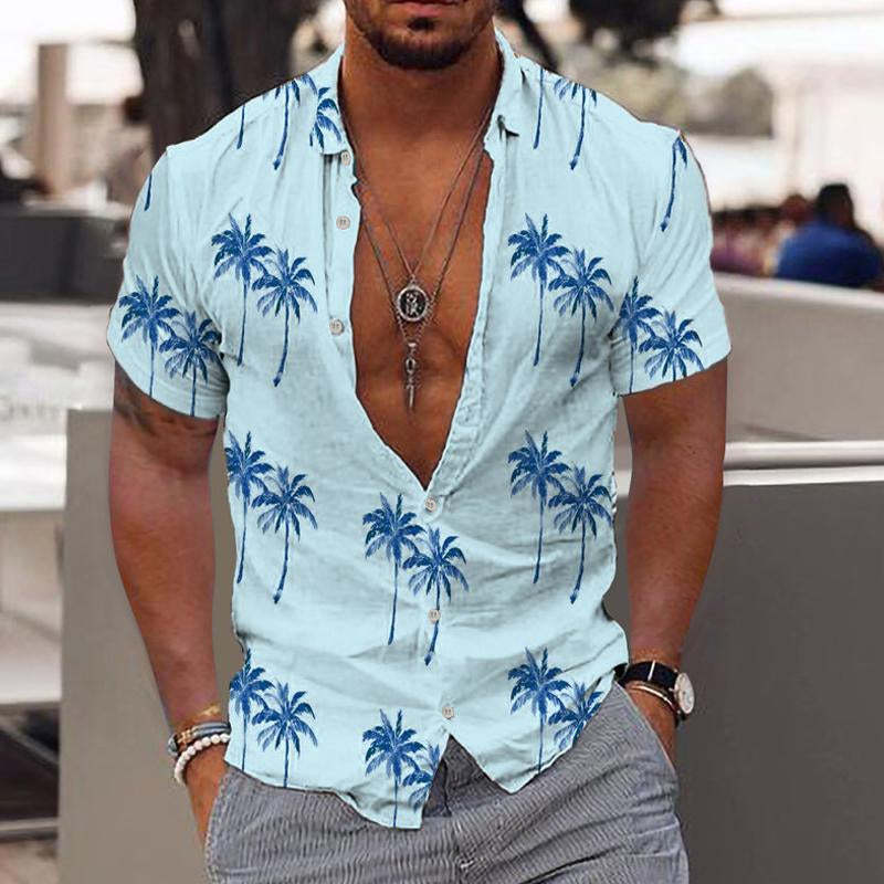 Men's Beach Hawaiian Print Lapel Shirt