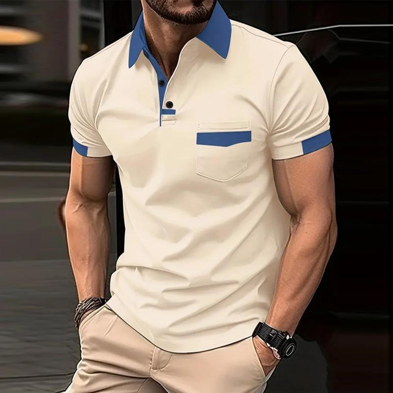 Men's Casual Color Block Pocket Short Sleeve Shirt