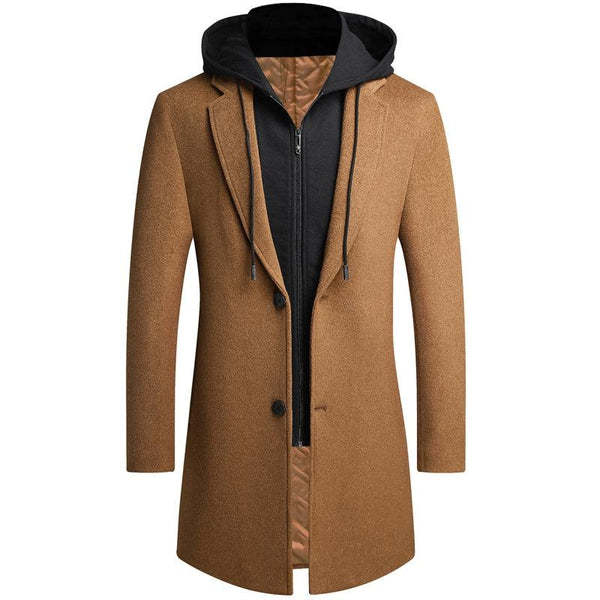 Casual Woolen Mid-Length Coat With Detachable Hat
