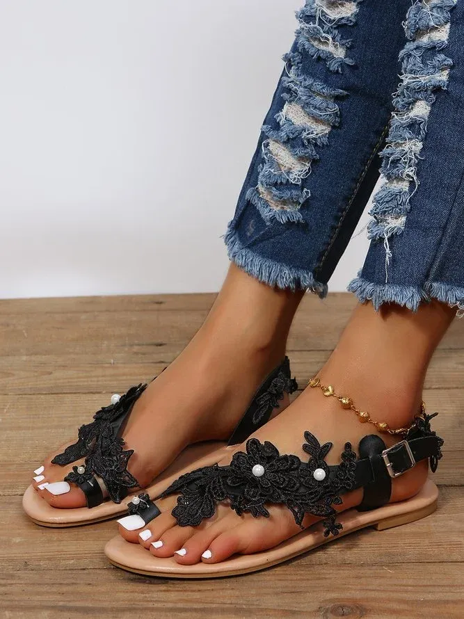 Women's Lace Romantic White Flower Decorative Summer Wedding Sandals