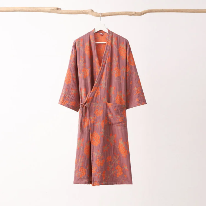 Flower Jacquard Cotton V-Neck Bathrobe Pajama