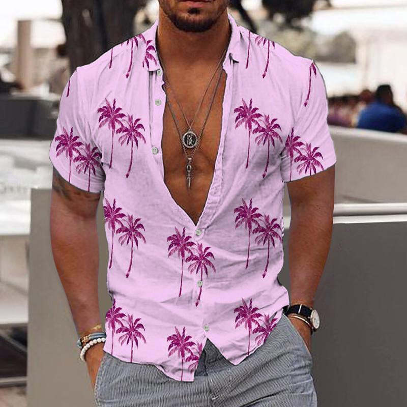 Men's Beach Hawaiian Print Lapel Shirt