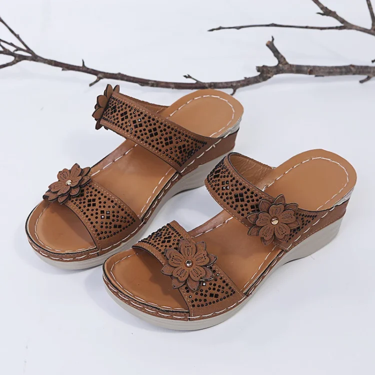 Wedge Heel Sandals Women Nubuck Flower