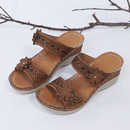 Wedge Heel Sandals Women Nubuck Flower