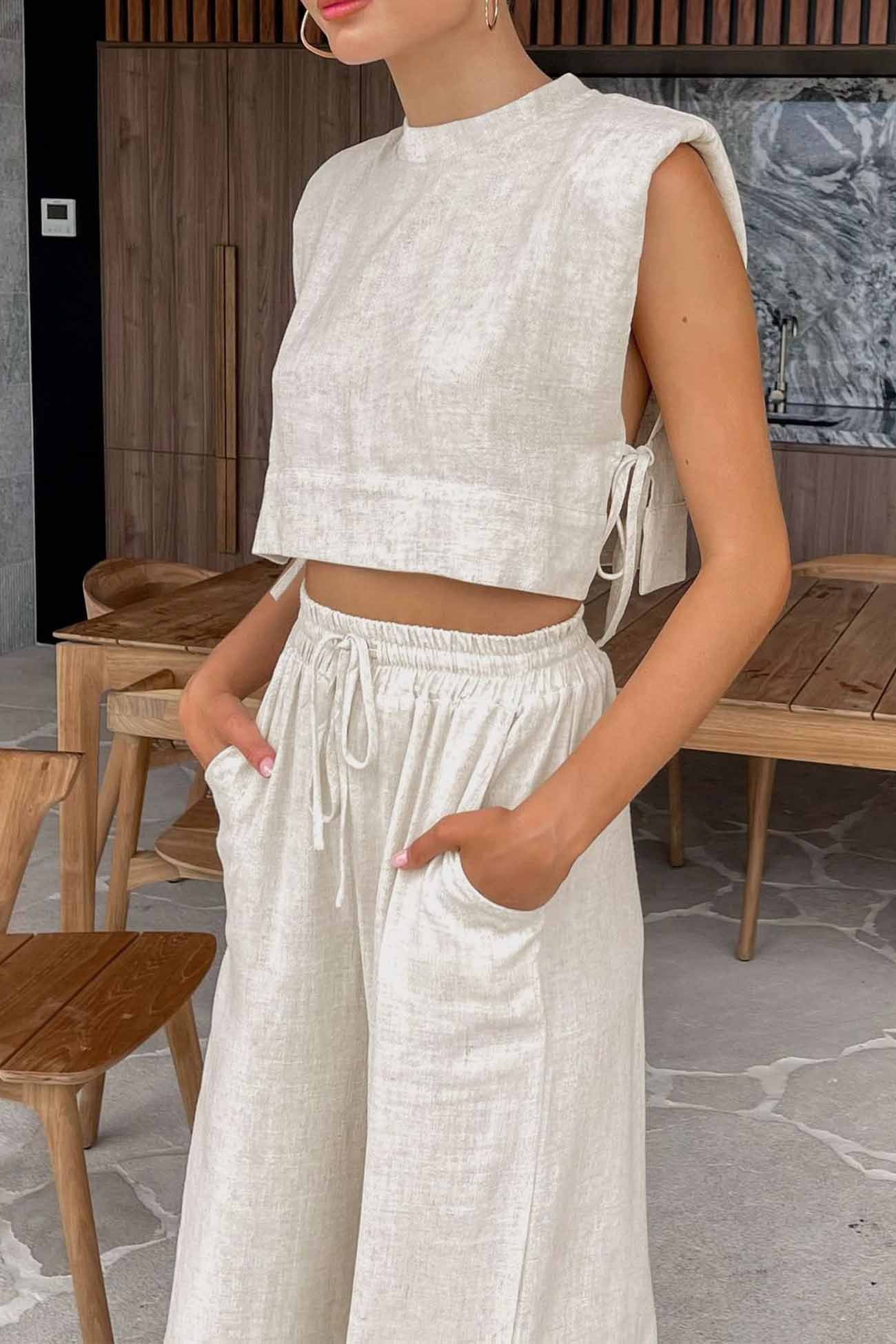 Marleen - shoulder pad sleeveless tops and trousers two-piece set