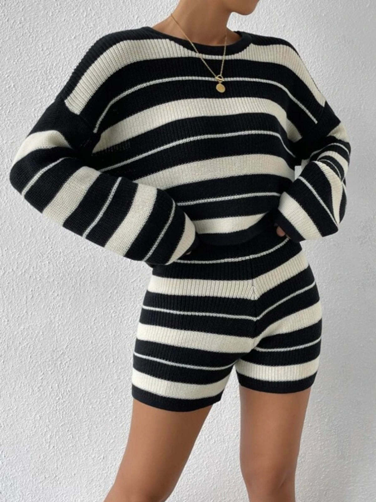 Diana - Striped Knit Sweater and Shorts Set
