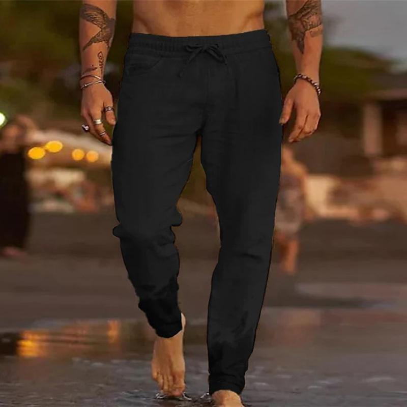 Men's Casual Solid Color Drawstring Elastic Waist Loose Beach Pants
