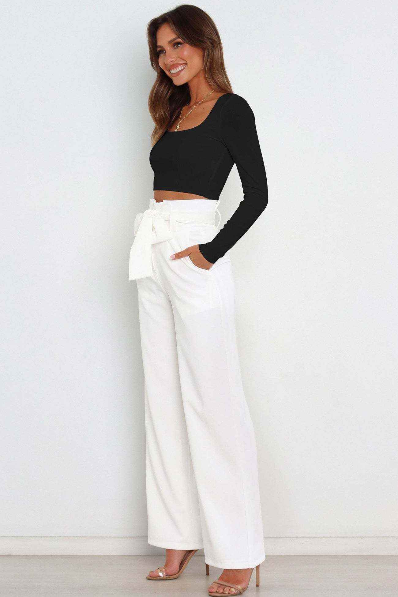Maricel - casual tie-front loose straight long pants