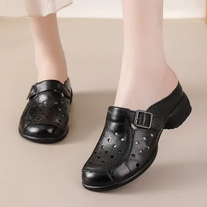 Women's Leather Clogs Wide Fit Lightweight Slip-On Shoes
