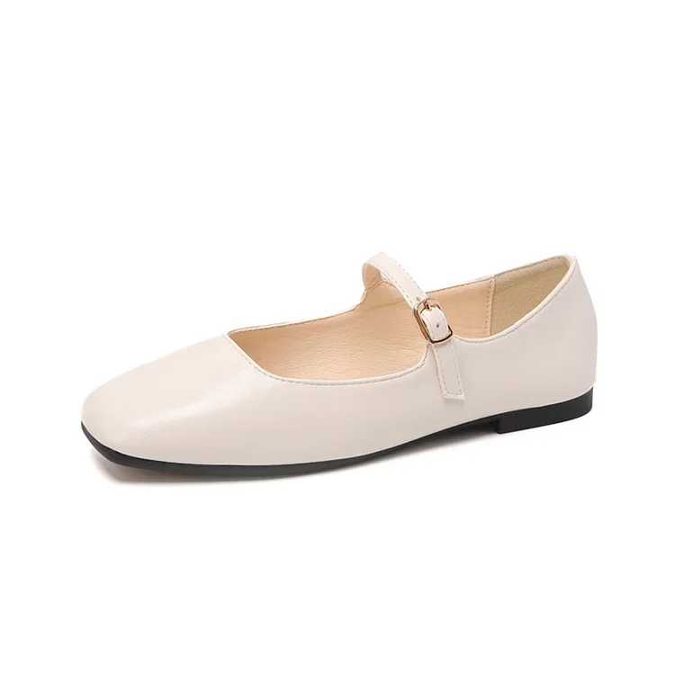Mary Jane Square Head Retro Leather Flat Shoes