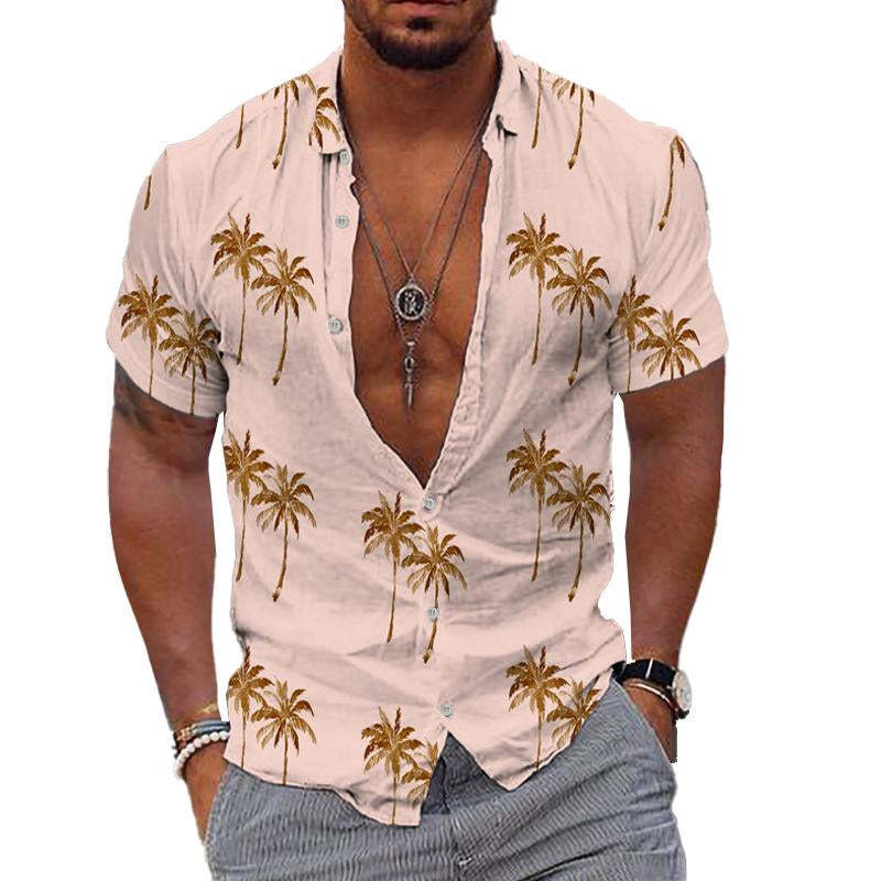 Men's Beach Hawaiian Print Lapel Shirt