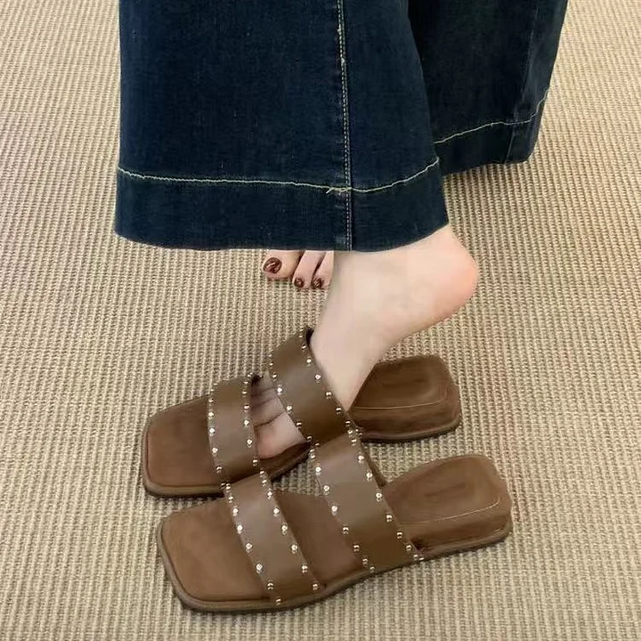 Wedge Sandals With Rivets Open Toe Cushioned Insole For Women All Day Comfort