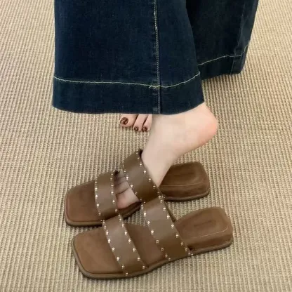 Wedge Sandals With Rivets Open Toe Cushioned Insole For Women All Day Comfort