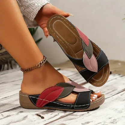Women’s Orthopedic Slide Sandals with Leaf Detail