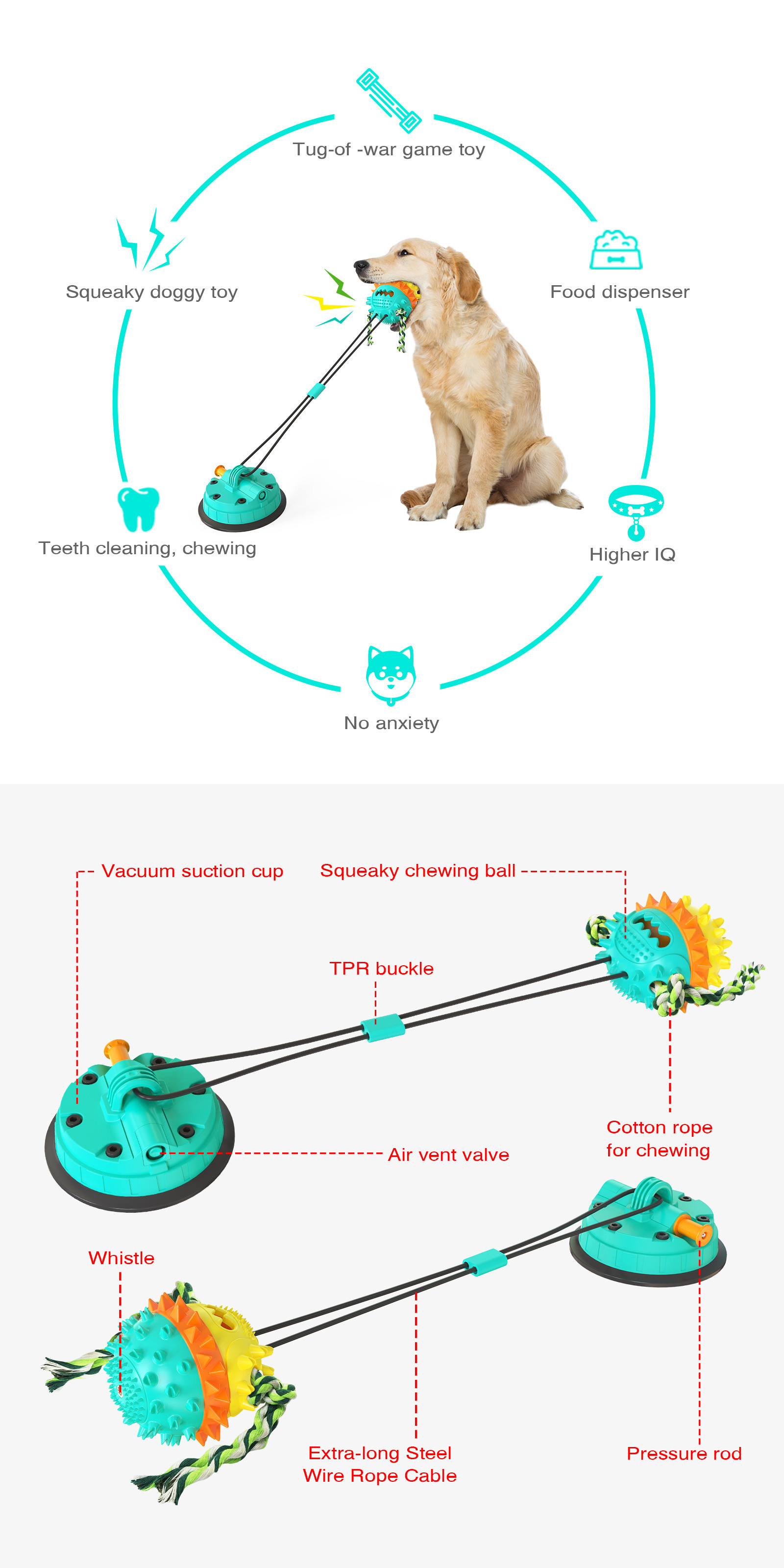 Indestructible Dog Chew Toy Suction Cup Dog Toy