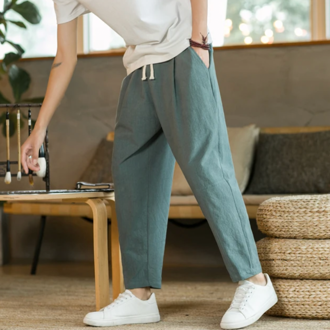 Men's Cotton and Linen Loose Straight-Leg Casual Pants
