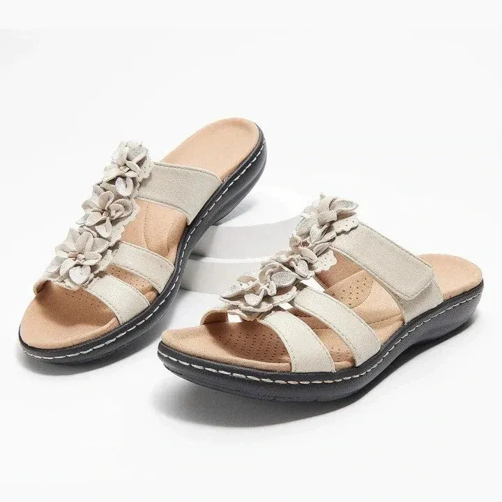 Leather Orthopedic Sandals For Women Soft Unique Flower Detail