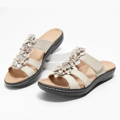 Leather Orthopedic Sandals For Women Soft Unique Flower Detail