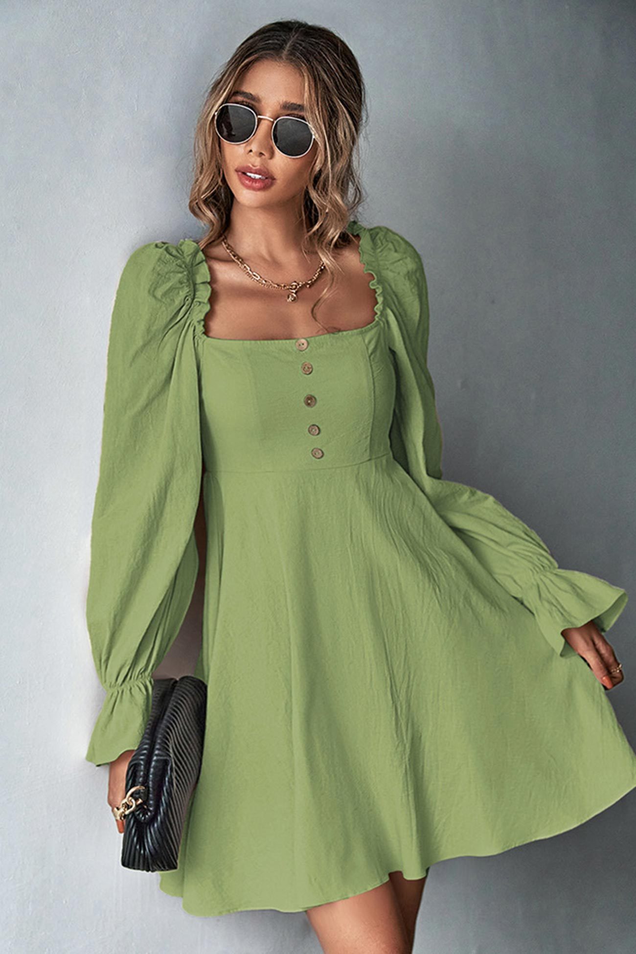 Amy - elegant puff sleeve A-line mini dress