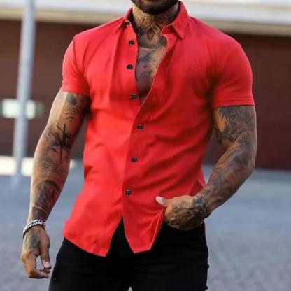 Men's Solid Lapel Short Sleeve Sports Fitness Shirt