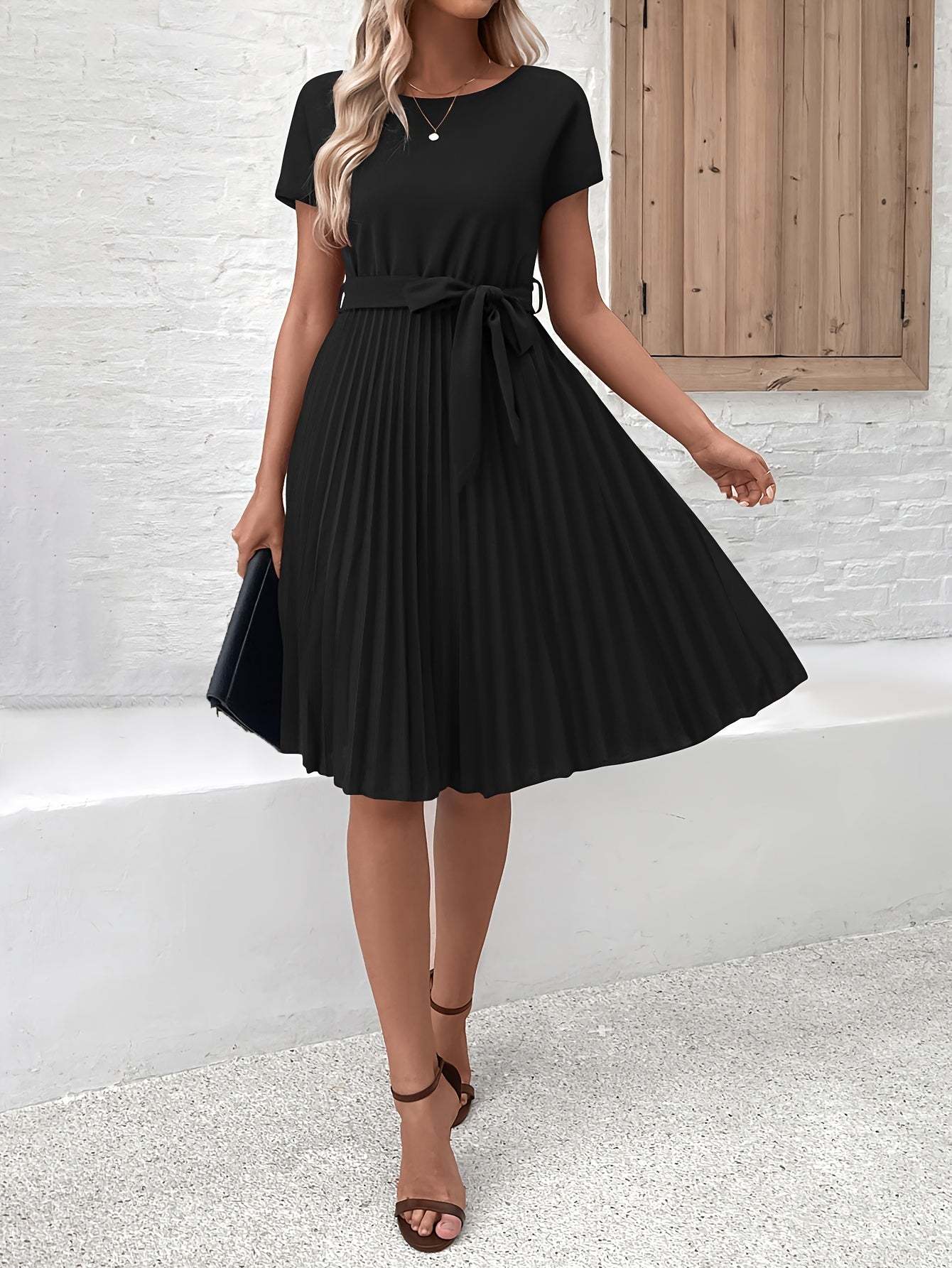 Round Neck Pleated Dress