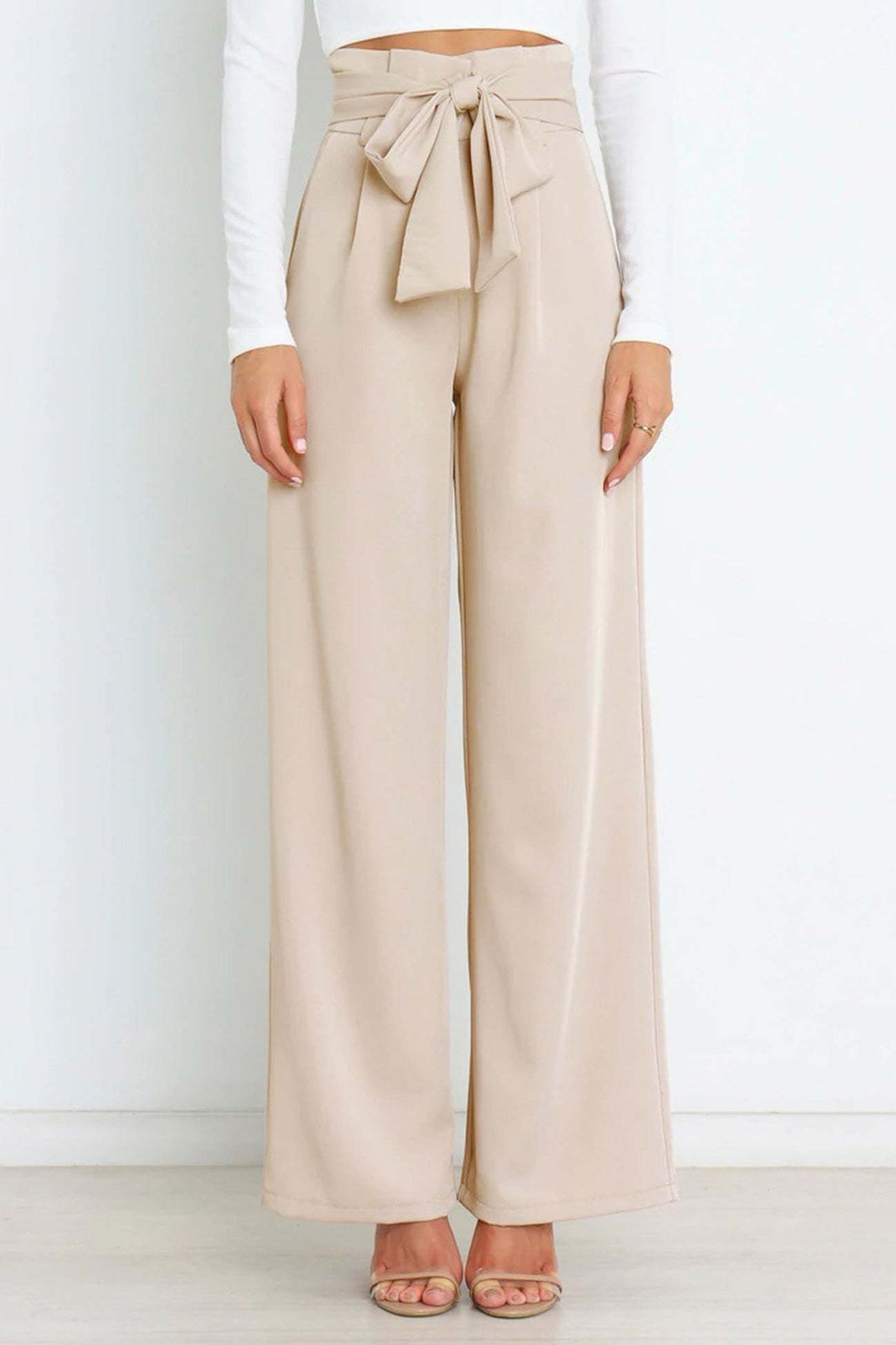 Maricel - casual tie-front loose straight long pants