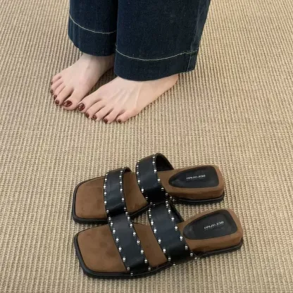 Wedge Sandals With Rivets Open Toe Cushioned Insole For Women All Day Comfort