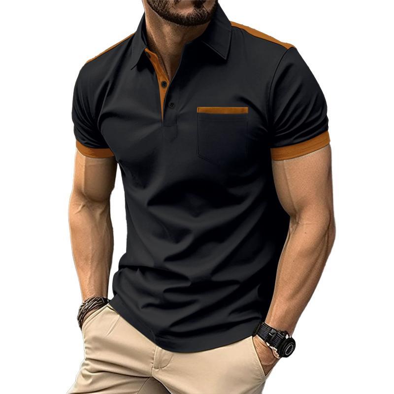 Men's Colorblock Chest Pocket Lapel Short Sleeve Shirt