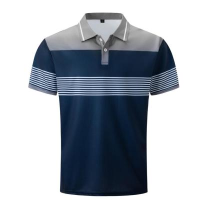 Men's Colorblock Striped Lapel Short Sleeve Casual Shirt