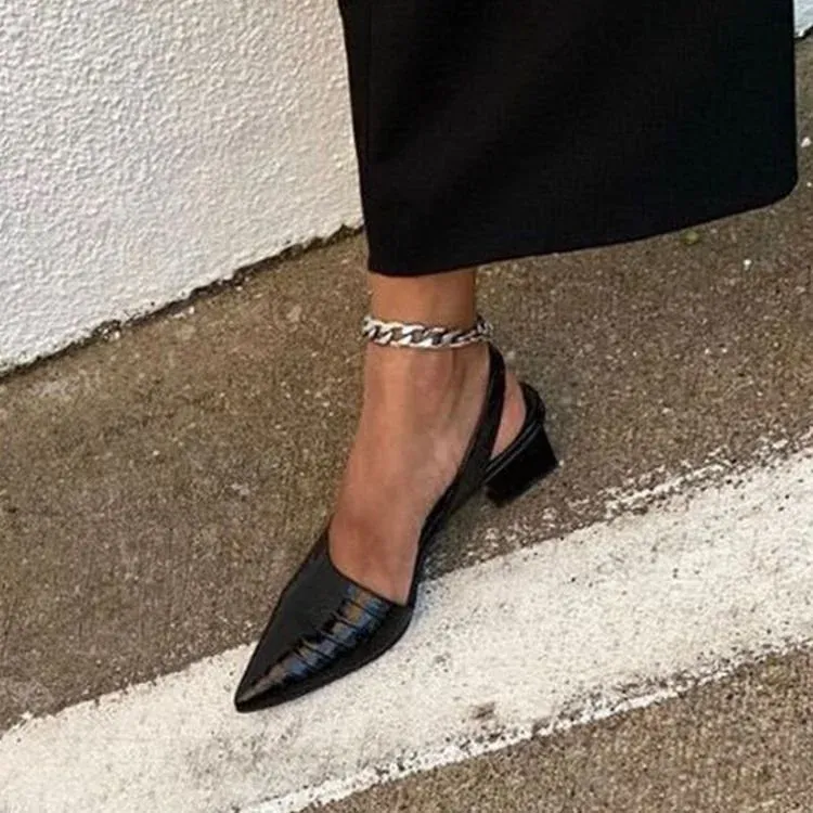 Women's Slingback Pointed Toe Chunky Low Heels Sandals Wedding Heel Formal Fashion Heels