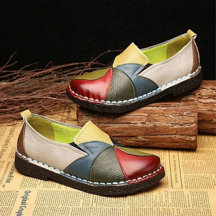 Women Loafers Patches Stitching Flat Shoes Woman Summer Flats Soft Candy Colors Genuine Leather Moccasins Loafers
