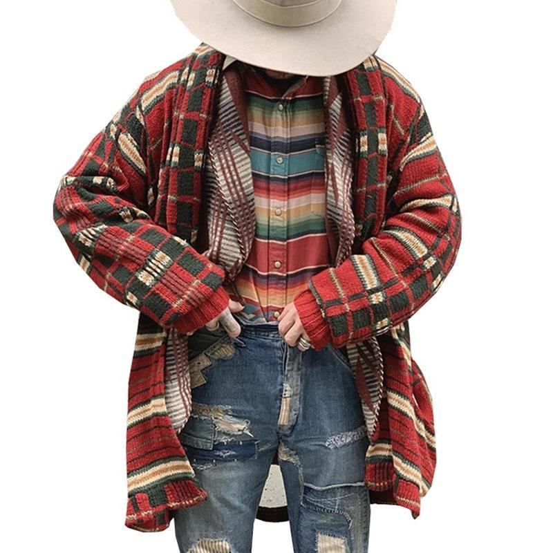 Men's Casual Check Loose Knit Cardigan