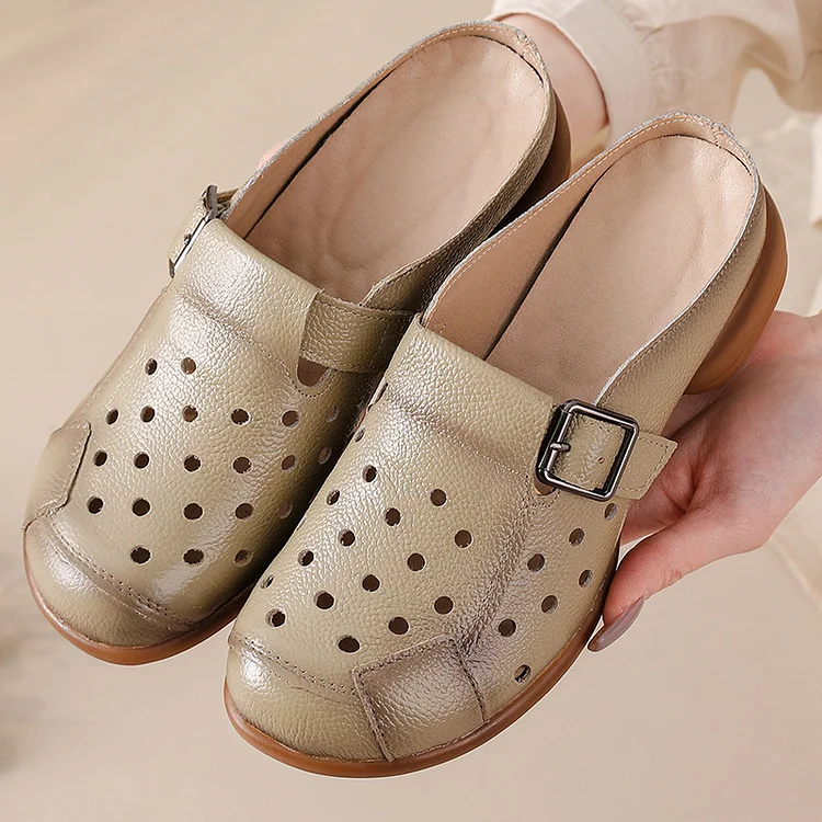 Women's Leather Clogs Wide Fit Lightweight Slip-On Shoes