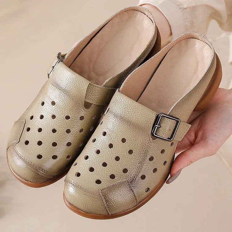Women's Leather Clogs Wide Fit Lightweight Slip-On Shoes