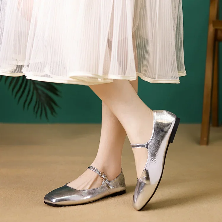 Mary Jane Square Head Retro Leather Flat Shoes