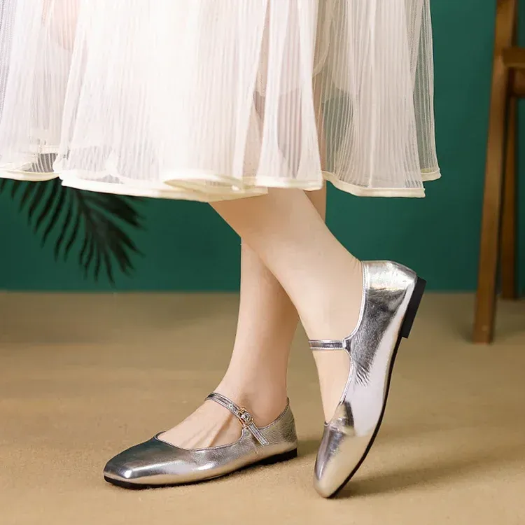 Mary Jane Square Head Retro Leather Flat Shoes