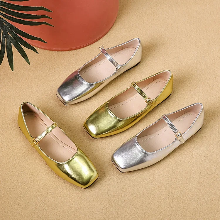 Mary Jane Square Head Retro Leather Flat Shoes