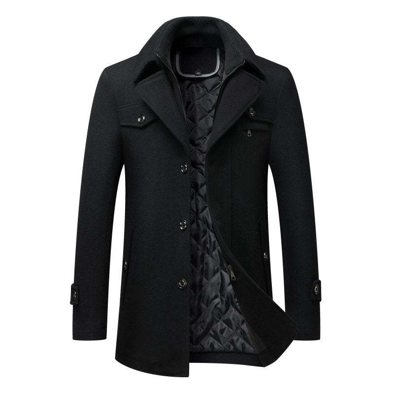 Autumn and Winter Double Collar Wool Overcoat