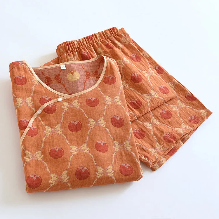 Yarn-dyed Jacquard Persimmon Cotton Pajama Set