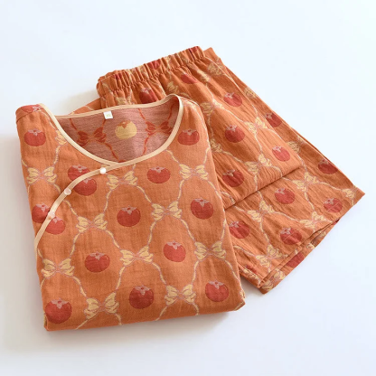 Yarn-dyed Jacquard Persimmon Cotton Pajama Set