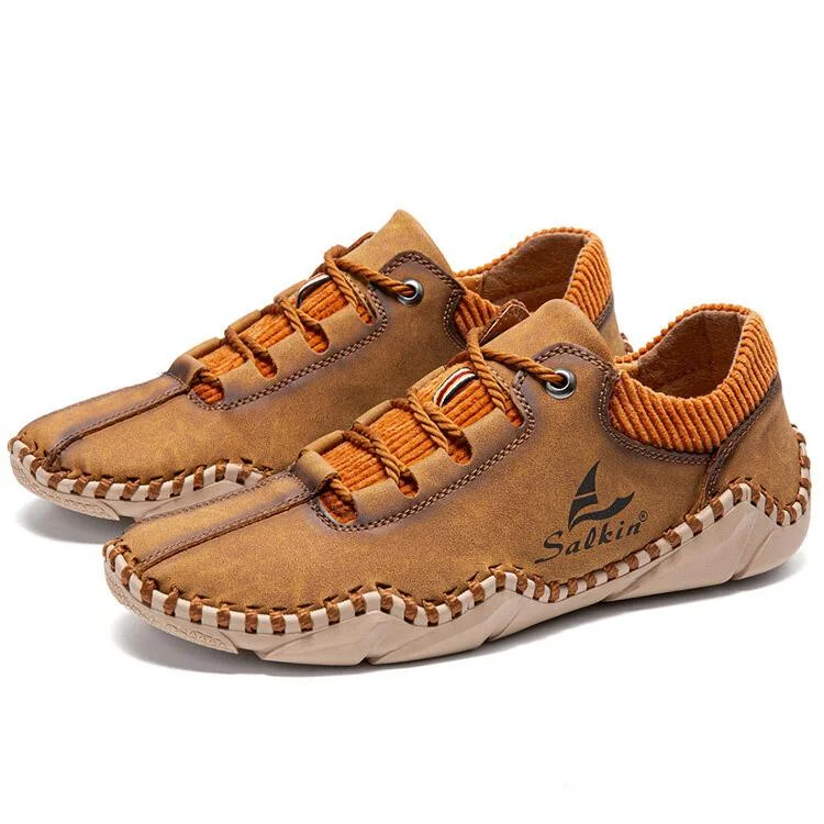 Men Hand Stitching Leather Non Slip Casual Driving Shoes