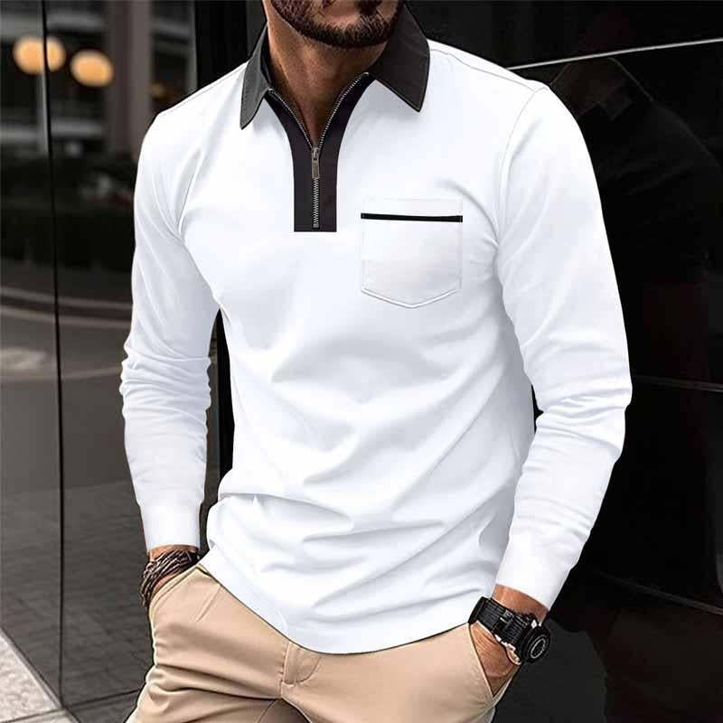 Men's Color Block Pocket Long Sleeve Shirt