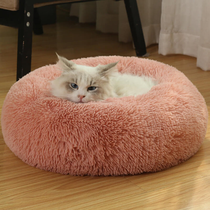 Calming Fluffy Cat Bed, Comfy Plush Pet Bed