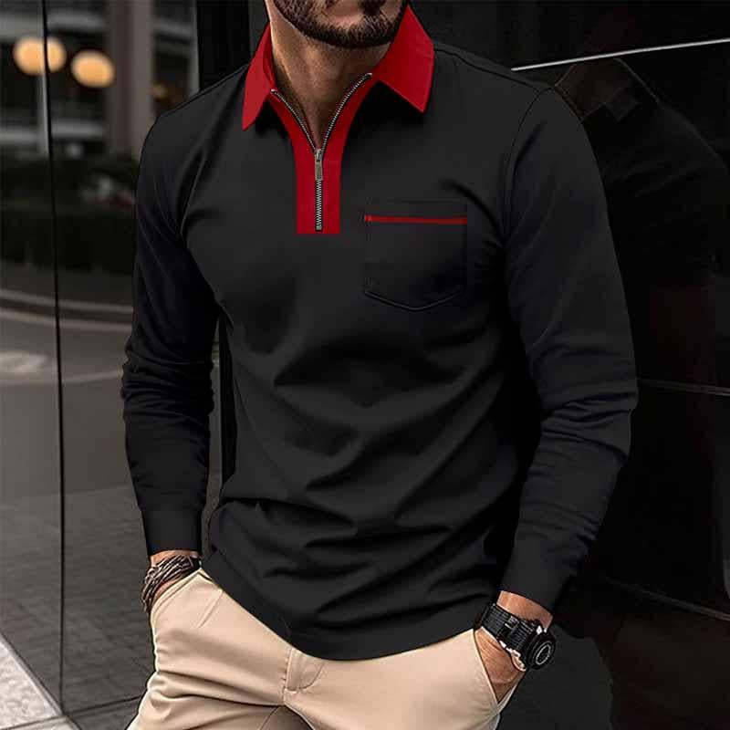 Men's Color Block Pocket Long Sleeve Shirt